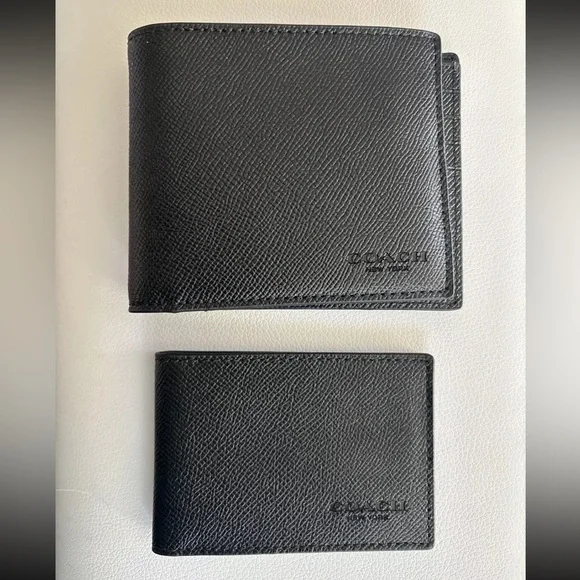 NWT Coach Men’s Calf Leather Bifold with Mini ID Wallet F64118 Black - Picture 1 of 9